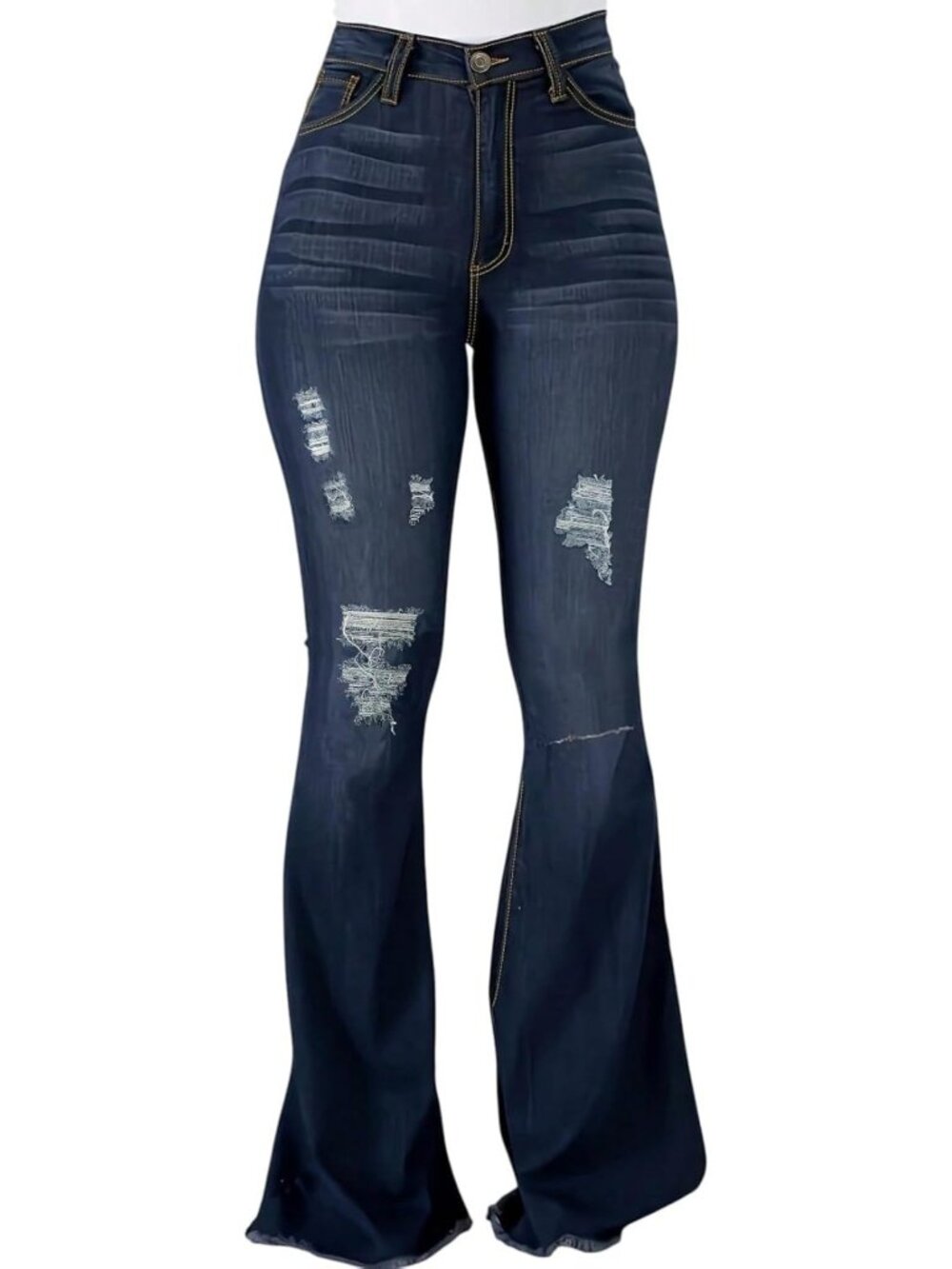 High-Waisted Ripped Bell Bottom Jeans for Women | Vintage Distressed Flared